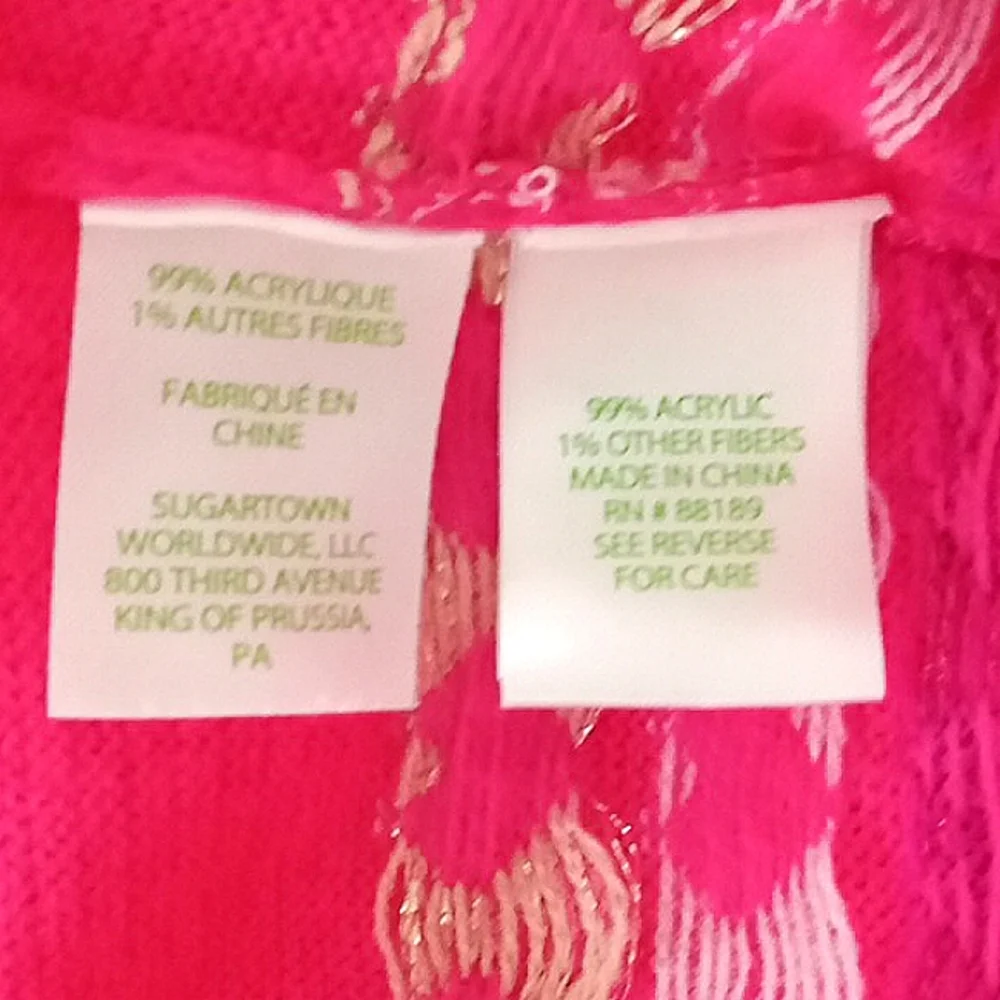Lilly Pulitzer Alyona Sweater Pink Grenadine Heart Knit Crewneck Balloon Sleeve